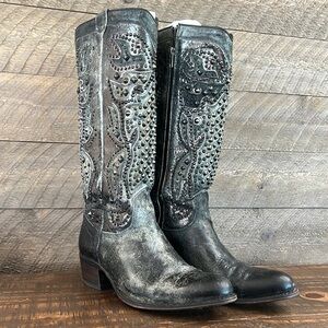 Frye Deborah Deco Studded Tall Western Boot charcoal